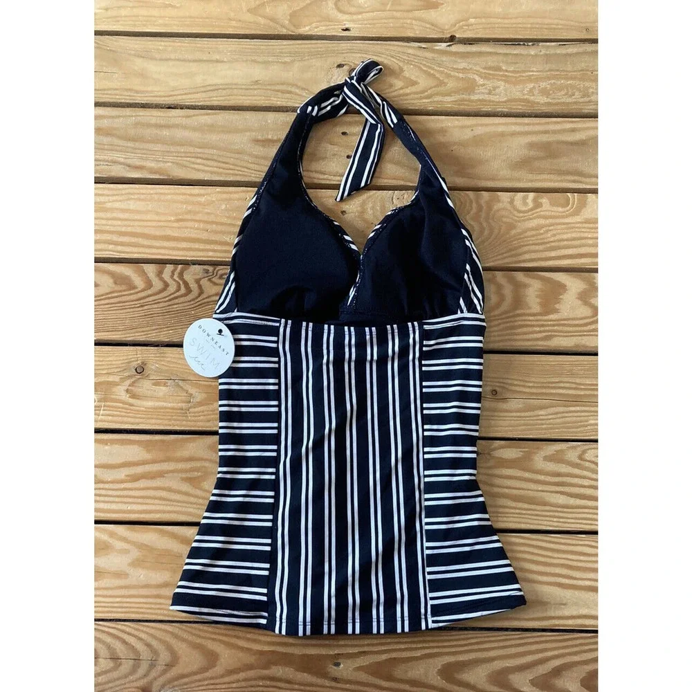 NWT DownEast Seaside Stripe Tankini Top Small Black Ivory Padded MSRP $39.99 - Picture 2 of 7